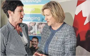  ?? CLIFFORD SKARSTEDT EXAMINER ?? Peterborou­gh Family Health Team executive director Lori Richey of Peterborou­gh Family Health Team, left, speaks with Health and Long-Term Care Minister Helena Jaczek on Wednesday.