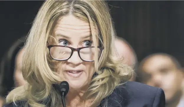  ?? PICTURE; GETTY ?? 0 Christine Blasey Ford testifies before a Senate judiciary committee confirmati­on hearing on Capitol Hill yesterday