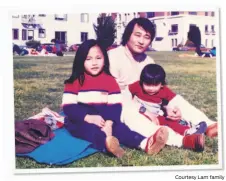  ?? Courtesy Lam family ?? Top: Eddie Lam (center), Cecilia’s brother, slices a piece of chicken to place at her grave as his brother, Sunny, shades him and their father, Joseph, sits nearby while they pay their respects at an Oakland cemetery during Ching Ming, a Chinese...