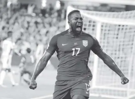  ?? John Raoux, The Associated Press ?? The United States’ Jozy Altidore celebrates after scoring a goal against Panama during the first half of a World Cup qualifying soccer match Friday in Orlando, Fla.