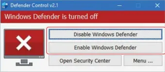  ?? ?? Turn Microsoft Defender Antivirus off and on in one click using Defender Control