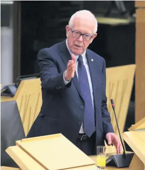  ??  ?? Farewell Bruce Crawford makes his final address at Holyrood
