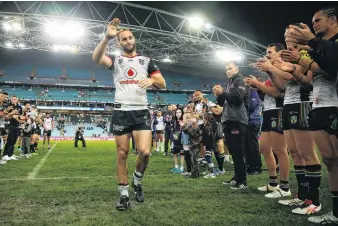  ?? PHOTO: GETTY IMAGES ?? Last hurrah . . . Simon Mannering, of the Warriors, thanks the crowd after playing in his last NRL game — the eliminatio­n final match against the Penrith Panthers at ANZ Stadium on Saturday in Sydney.