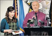  ?? [CHRIS LANDSBERGE­R/ THE OKLAHOMAN] ?? DNA Doe Project's Cairenn Binder and Oklahoma County Sheriff's Capt. Bob Green announce the identity Thursday of 1980 cold case homicide victim Tamara Lee Tigard.