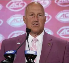  ?? ASSOCIATED PRESS ?? TOP PRIORITY: Steve Addazio and Boston College are aiming for an ACC title this season, but the Eagles know they will have to go through defending national champion Clemson.