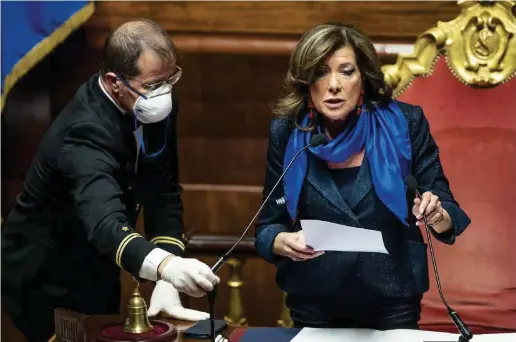  ?? FOTO ANSA/ LAPRESSE ?? Ancien régime
La presidente del Senato, Maria Elisabetta Alberti Casellati