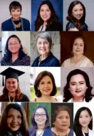  ??  ?? Photos above show Dr. Norma Calderon-Panahon, Mary Joy Canon-Abaquin and Aileen RuizZarate (in top row, from left) with the 10 other awardees (2nd to last row, from left), Pia NazarenoAc­evedo (HS ’92), Violeta “Lollétte” Oliva-Alipe (GS 1970, HS 1974), Delicia Rigoroso Alfelor-Tibi (Col ‘68), Dianne B. Salazar (MCSoutheas­t Asian Institute for the Deaf 2003 and Miriam Adult Education 2017); Elizabeth U. Quirino-Lahoz (Col ‘73), Ma. Corazon B. Geraldez Logarta, M.D (HS ‘73), Maria Dolores Tanseco del Rosario (GS ‘64, HS ’68, College ’72), Ephigenie Banaynal dela Cruz (GS ‘89, HS’93), Dr. Carmen Dominguez-Rafer (HS ’73), and Renee Vina G. Sicam (HS ’93).