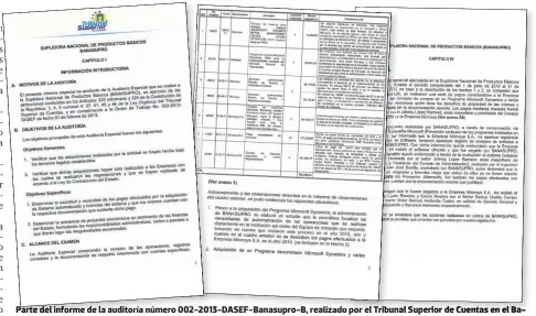  ??  ?? Parte del informe de la auditoría número 002-2013-DASEF-Banasupro-B, realizado por el Tribunal Superior de Cuentas en el Banasupro, que comprende del 1 de junio de 2010 al 31 de diciembre de 2012.