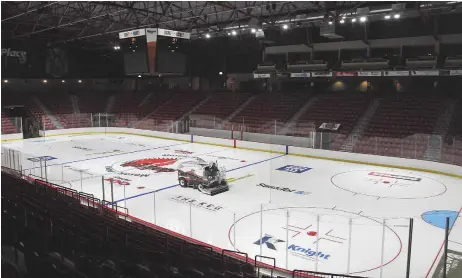  ??  ?? The brand-new Crystalple­x boards and glass are in place at Mosaic Place, ready for the new hockey season.