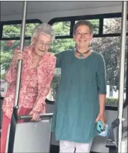  ?? SUBMITTED PHOTO ?? From left to right: Dorothy Conroy (maiden name Hugunine) and her daughter Maureen Conroy on the bus ready to celebrate Dorothy’s 100th birthday on July 16, 2020.