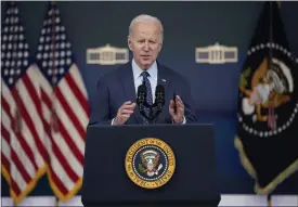  ?? EVAN VUCCI — THE ASSOCIATED PRESS ?? President Joe Biden speaks Thursday about the Chinese surveillan­ce balloon and other unidentifi­ed objects shot down by the U.S. military.