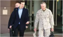  ?? (Reuters) ?? WHITE HOUSE senior adviser Jared Kushner speaks with Marine Gen. Joseph F. Dunford Jr. before departing yesterday for Iraq from Ramstein Air Base in Germany.