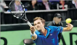  ?? STEVE BOSCH/ PNG ?? Julien Benneteau of France couldn’t catch up to Canada’s Milos Raonic in Davis Cup singles action on Friday, but a win by teammate Jo- Wilfried Tsonga earlier in the day against Vasek Pospisil ( below) left the national tennis teams tied 1- 1 in their...