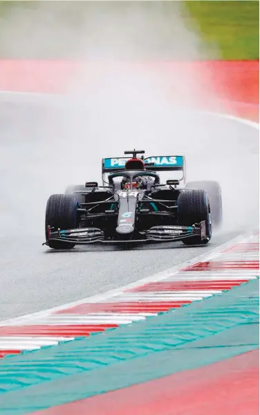  ?? Agence France-presse ?? Mercedes’ Lewis Hamilton steers his car during the qualifying session for the Formula One Styrian Grand Prix in Spielberg on Saturday.