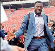  ?? AP-Joshua L. Jones/Athens Banner-Herald via AP, File ?? In this 2019 file photo, Georgia defensive back Richard LeCounte is greeted by fans before a game against Texas A&M in Athens.