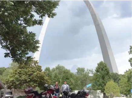  ?? (Courtesy Photo) ?? (Left to right) Matt Stewart, 38, from Louisville, and Drew Jones, 28, from Olive Branch, completed a 1,500-mile motorcycle challenge named the Bun Burner. The pair rode 20 miles past St. Louis, Missouri and turned around, then rode to Biloxi and back...