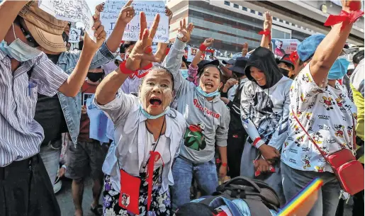  ?? PHOTO: REUTERS ?? United front: Protesters rally against the military coup, in Yangon, Myanmar.