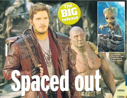  ??  ?? OUTSHONE: Chris Pratt (left) is dwarfed by Groot (above)