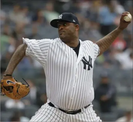  ?? SETH WENIG - THE ASSOCIATED PRESS ?? New York Yankees starting pitcher CC Sabathia throws during the first inning of a baseball game against the Tampa Bay Rays at Yankee Stadium, Wednesday, June 19, 2019, in New York.