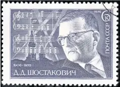  ??  ?? A Soviet stamp from 1976 shows composer Dmitri Shostakovi­ch.