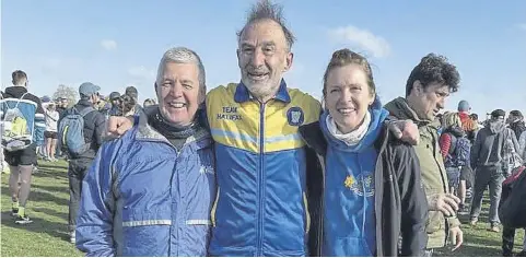  ?? ?? Halifax Harriers’ Martin Haigh, David Ingle and Angela Clarke at the London Marathon.