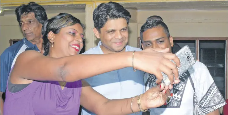  ?? Photo: Simione Haravanua ?? Going strong... FijiFirst Party general secretary Aiyaz Sayed-Khaiyum with supporters after the rally at Vashist Muni College, Navua, on October 28, 2018. Mr Sayed-Khaiyum had a long and busy day on the campaign trail, starting at Rakiraki in the morning.