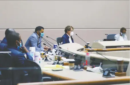  ?? GAVIN YOUNG ?? From left, Nyall Dabreo, Francis Boakye, Coun. George Chahal, committee co-chair Coun. Gian-carlo Carra and co-chair Dr. Malinda Smith take part in a Calgary city council anti-racism hearing on Tuesday. The hearing is expected to continue Wednesday and possibly Thursday.