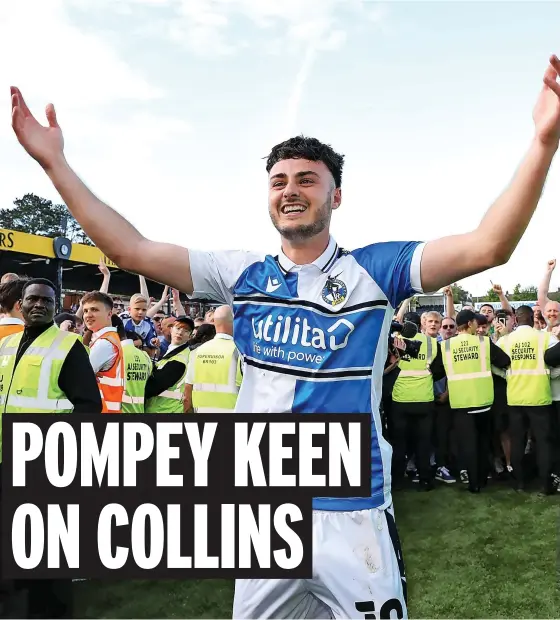  ?? Picture: Bradley Collyer/PA ?? Aaron Collins is all smiles after Bristol Rovers clinched promotion to League One last Saturday