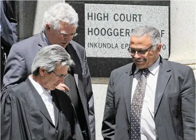  ?? PICTURE: TRACEY ADAMS/ANA ?? ACCESS: Former provincial police commission­er Arno Lamoer, right, outside the Western Cape High Court.