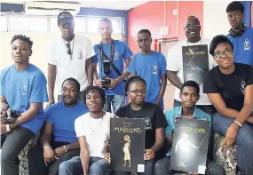  ??  ?? Interns and members of the production team for Abeeku and the Maroons series. Back row (from left): Taja Campbell, Ramon Kellier, Tariq Kellyman, Maurice McCallum and Taj-Kyle Thomas. Front row (from left): David Jackson, Trace Lynch, Ishenel Fox,...