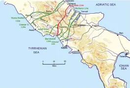  ??  ?? German defensive lines south of Rome, showing their relation to Anzio and its proximity to Routes 6 and 7 (Stephen Kirrage)