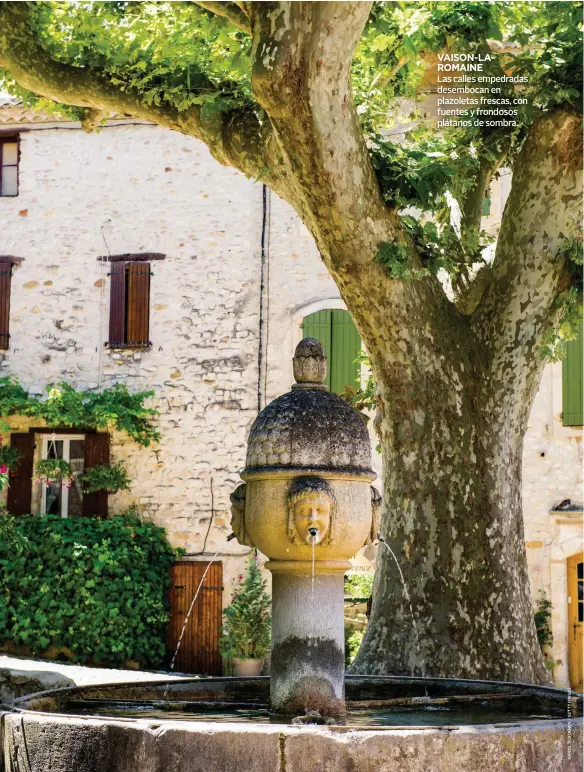  ??  ?? VAISON-LAROMAINE
Las calles empedradas desembocan en plazoletas frescas, con fuentes y frondosos plátanos de sombra.