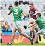  ??  ?? GOAL Galway’s Oisin Mccormack fires ball to net