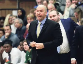  ?? Christian Abraham / Hearst Connecticu­t Media ?? Notre Dame-West Haven coach Jason Shea during action against Hamden in 2019.