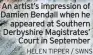  ?? HELEN TIPPER / SWNS ?? An artist’s impression of Damien Bendall when he appeared at Southern Derbyshire Magistrate­s’ Court in September