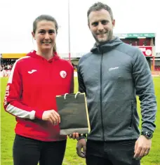  ?? ?? PRIZE: Lauren Boles is presented with the Sligo Rovers Female Player of the Month Award for April. Making the presentati­on to the Rovers senior women’s player is Richard Wehrly of Wehrly Bros Jewellers, sponsors of this awards scheme.