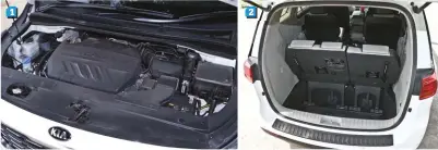  ??  ?? 1. Power comes to the MPVthrough a 2.2-litre diesel engine. 2. The third row folds flat into a recess in the floor(which can also be used as storage space). Once folded, the MPV has a substantia­l 960litres capacity12