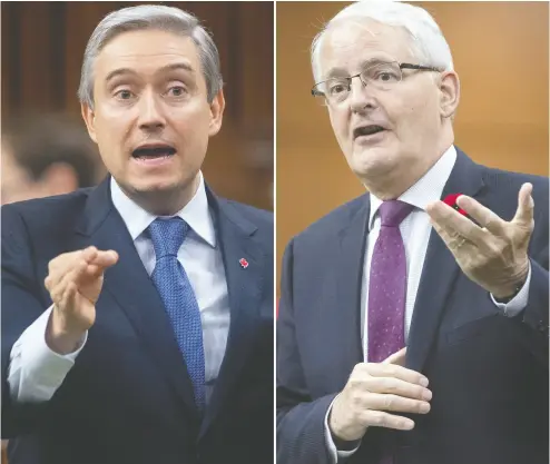  ?? Adrian Wyld / the cana dian press files ?? François-philippe Champagne, left, is being replaced as minister of Foreign Affairs by Marc Garneau, right, the for
mer transport minister. Champagne will take the post of minister of Innovation, Science and Industry.