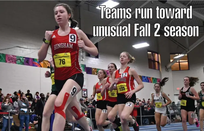  ?? CHRIS CHRISTO / HERALD STAFF FILE ?? ON THE RIGHT TRACK: Girls compete in the mile run prelim during the MIAA Div. 3 Indoor Track & Field Championsh­ips held at the Reggie Lewis Center on Feb. 13, 2020.