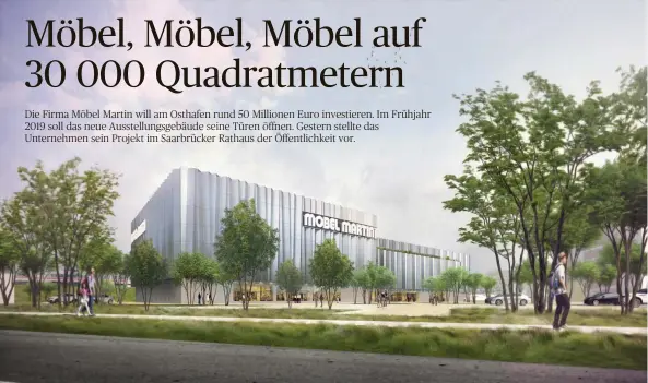  ?? ENTWURF: THOMAS MÜLLER IVAN REIMANN ARCHITEKTE­N ?? Und so soll es aussehen: der neue Ausstelung­sgebäude von Möbel Martin.