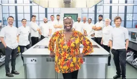  ??  ?? Andi with Great British Christmas Menu chefs (L-R) Jason Atherton, Pip Lacey, Tom Barnes, Niall Keating, Tommy Banks, Alex Greene, Richard Bainbridge, Simon Rogan, Matt Gillan, James Cochran, Lisa Goodwin-Allen, Tom Aikens