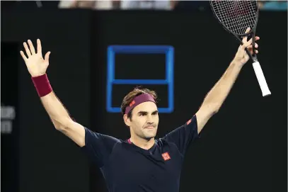  ?? Picture: AFP ?? RELIEF. Switzerlan­d’s Roger Federer celebrates after beating Australia’s John Millman in the third round of the Australian Open in Melbourne yesterday.