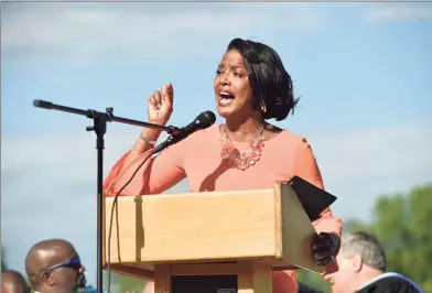  ?? Peter Hvizdak / Hearst Connecticu­t Media ?? U.S. Rep. Jahana Hayes at the Hillhouse High School commenceme­nt in 2019 at Bowen Field in New Haven.