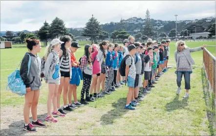  ??  ?? Ngatitoa: Linda Fordyce gives Discovery School students a rundown on the
history of Paremata Barracks.