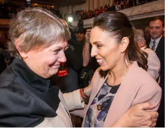  ??  ?? You go girl: former prime minister Helen Clark greets Ardern at Labour’s campaign launch.