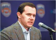  ?? ROB SCHUMACHER/AZCENTRAL SPORTS ?? Suns General Manager Ryan McDonough talks about his selection of Kansas small forward Josh Jackson on Thursday.