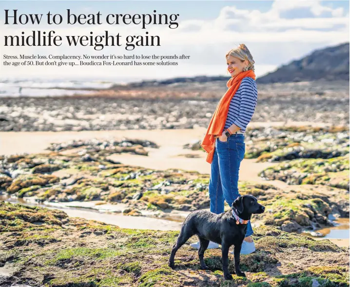  ?? ?? i A picture of progress: ‘midlife style guru’ Cath Welle (with dog Margot near her Swansea home) has lost 2st 10lb