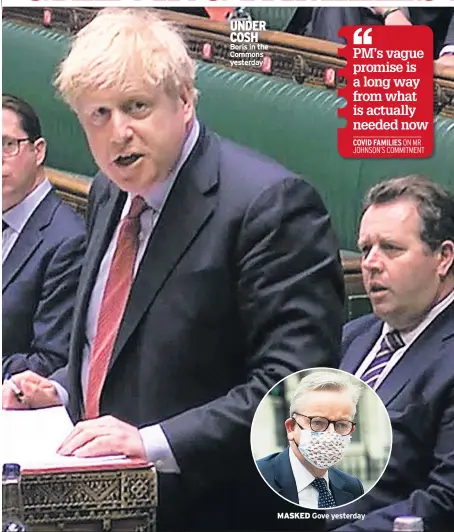  ??  ?? UNDER COSH Boris in the Commons yesterday