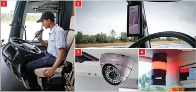  ??  ?? 1 2 3 4 ⇧ 1. The Alco-lock onboard breath analyser is optional, and linked to the ignition.
2. To avoid blind spots around CVs, next generation surveillan­ce cameras are making use of image processing. 3. An onboard CCTV camera. 4. Public alert system.