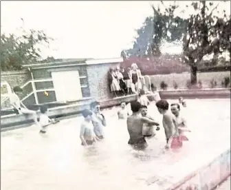  ??  ?? Oldborough Manor’s first head teacher, Alfred Fuller, and right, the swimming pool he was so keen the school should have